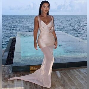 Fashion Nova Gabrielle Mesh Gown Set - Nude